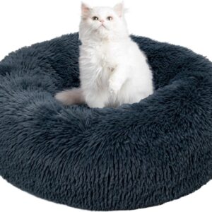 TOHDNC Donut Cat Bed 50cm, Round Calming Fluffy Plush Dog Bed with Non-Slip Bottom Washable Cushion Fluffy Anti Anxiety Pet Nest Cuddler Self-Warming for Small Dogs Kittens