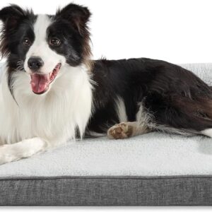 Lesure Large Dog Bed Washable - Orthopedic Dog Sofa Bed with Removable Cover, Waterproof Dog Pillow for Humans with L-Shape Bolster, Grey Squre Pet Bed Fits up to 32kg, 91x69x16cm