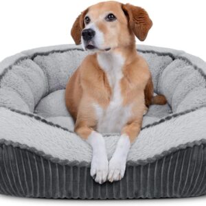 MIXJOY Medium Dog Bed Washable(64x53cm), Super Soft Cosy Dog Beds Grey Pet Bed, Premium Grey Rectangle Puppy Bed for Small Medium Large Dogs, Ideal for Labrador, Chihuahua, Springer Spaniel, etc