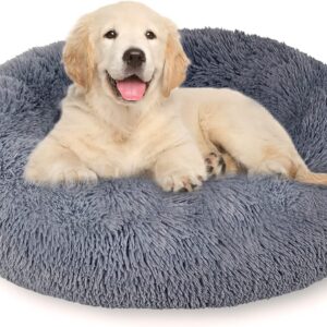 Whome Donut Dog Bed - Cat Bed Round Warm Cuddler Soft Fluffy Pet Beds for Cats or Dogs - Anti-Anxiety and Better Sleep - Anti-Slip Bottom - Machine Washable (M, Dark Grey)