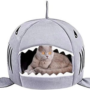 Aliangting Cat Bed Shark Cat Bed Pet Dog Cave Bed Small Cat Bed with Removable Cushion Lovely Pet House Gift for Pet(Grey）