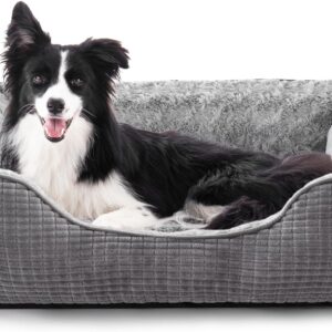 JOEJOY Large Dog Bed Washable Pet Bed, Soft Rose Velvet Dog Bed Low Front Edge Dog Bed Non-Slip Bottom Puppy Bed, Orthopedic Calming Pet Bed For Labrador, Golden Retriever, Grey, 76×61×23 cm