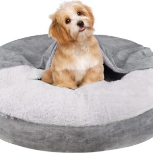 MICOOYO Hooded Dog Bed Medium - Cozy Donut Dog Blanket Bed for Doggie, Claming Pet Caved Bed for Cats Puppies (Medium, Grey)