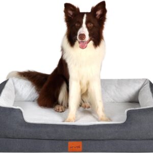 KYG Large Dog Bed Sofa Orthopedic Dog Bed With Removable & Waterproof Cover Dog Couch With Luxury Cozy Flexible Faux Fur Surface Pet Bed With U-Shape Bolster Fits up to 34kg, 90 * 70 * 20cm
