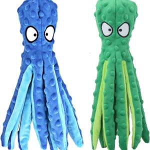 2pcs Plush Dog Toys, Dog Plush Toys Octopus, No Stuffing Squeaky Interactive Dog Toys, Indestructible Dog Chew Toy for Puppy Teething, Small Medium Large Dogs Training and Playing