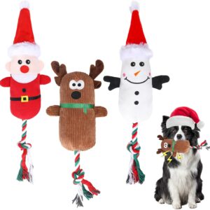 3Pcs Christmas Plush Squeaky Dog Toys, Durable Dog Plush Toys Dog Chew Toys Christmas Interactive Toys for Pet Dog Squeaky Train Toys Snowman, Santa, Elk Cotton Dog Toy for Small, Medium Puppy Gift