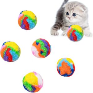 6 Packs Colorful Cat Toys, Soft Interactive Plush Bite-resistant Cat Balls Toys, Cute Kitten Toys Pet Pom Pom Balls for Playing, Chasing, Teeth Grinding, Chewing, Training(B)