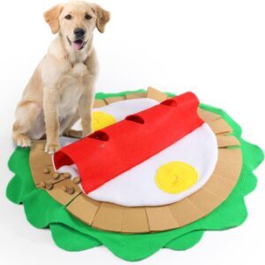 ALL FOR PAWS Pet Snuffle Mat, Dog Feeding Mat With Squirrel Squeaky Toy, Dog Training Pad Pet Nose Work Blanket Pet Activity Mat for Foraging Skill, Stress Release, Ideal for Dogs (Sandwich Treat Mat)