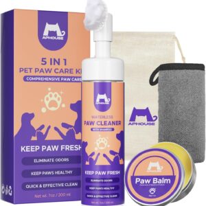 APHOUSE Dog Paw Care Kit - Gentle Dog Paw Cleaner for Dogs and Cats - Dog Paw Pad Balm for Soothing Dry Cracked Paws & Noses with Microfiber Towel and Portable Travel Bag - Ideal for Pet Owners