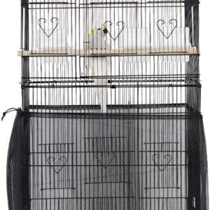 ASOCEA Bird Cage Seed Catcher Adjustable Bird Cage Cover Soft Nylon Mesh Skirt Parrot Birdcage Net Bird Seed Catcher for Parakeet Macaw African 78.7in Round Square Cage-Black