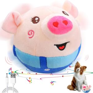 Audasi Active Moving Pet Plush Toy Interactive Dog Toys Talking Moving Dog Toy USB Rechargeable Interactive Washable Cartoon Pig Squeaky Pig Dog Toy Dancing Dog Ball Bouncing Toy for Dog Cat Pets