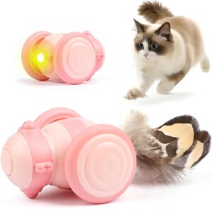 Baytion Cat Toy Interactive, Automatic Moving Cat Toy with LED Lights for Indoor Cats, USB Rechargeable, Smart Sensing Cat Toy Gifts for Cats Kitten (Pink)