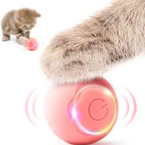 Baytion Interactive Cat Toy Ball Pet Toy Ball with LED Light Auto Rotating Intelligent for Cat Indoor,USB Rechargeable （Pink）