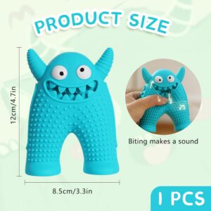 Fadcaer Dog Teething Toys Small Monster Shape Dog Chew Toys Durable Toothbrush Pet Toys Silicone Squeaky Pet Chew Toy Outdoor Interactive Puzzle Puppy Toys for Small to Large Dental Care Pet (Blue)