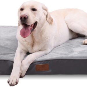 Jaspuriea Extra Large Orthopedic Dog Beds Washable with Waterproof Removable Cover, Extra Large Dog Bed with Anti-Slip Bottom, Deluxe Flannel Comfy Dog Crate Mattress, Grey, 120x75x10cm
