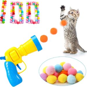 MIKOWEN Cat Toy Ball Launcher Gun,Cat Fetch Toy Gun Shooter, Plush Ball Shooting Gun with 100Pcs Pom Pom Balls, Toys Interactive for Indoor Cats (1GUN+100PCS BALL)