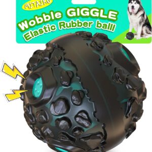 MITAIKO Dog Toy Ball for Aggressive Chewers, Interactive Fetch Dog Ball with Fun Squeaky Wobble Giggle Sound, Durable for Small Medium Large Dogs, Non-Toxic Rubber Pet Chew Toys, Black & Lake Blue