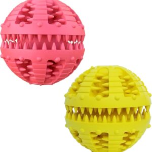 MMSGA 2 Pcs Dog Toy Teeth Ball,Dog IQ Treat Ball,Food Dispensing Toys Cat Dog,Non Toxic Tear Resistant Natural Rubber Toy Ball for Pet Teeth Cleaning/Chewing/Playing/Training