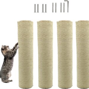 MUYG 4 Pcs Cat Scratching Post Replacement,15.7"x3.1''Natural Sisal Cat Tree Post Replace Parts for Indoor Cats Tower Repair Scratch Refill Poles with M8 Screws for Kitten Spare Furniture Accessories