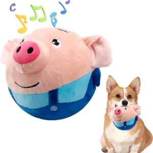 Moving Dog Toy, Interactive Dog Pig Toy Pet Bouncing Balls USB Rechargeable Interactive Washable Cartoon Pig Plush Sound Electronic Dog Toy Cute Squeaky Pig Dog Toy