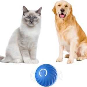 Okdance Smart Interactive Cat Toy Ball, 2 in 1 Moving Cats Toy PowerBall Rolling Pet Toy Cat Toys Interactive for Indoor Cats Kitten Small Dog Playing Chewing (Blue Ball)