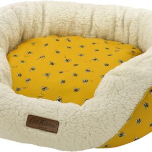 Pet Brands Cath Kidston Cosy Comfort Pet Bed, Machine Washable Luxury Bee Print Dog Bed with Warm Fleeced Inner - 78cmx60cmx29cm, Yellow