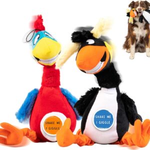 Pet Craft Supply Giggling Puffin & Parrot Multi Pack Interactive Dog Toys With Sound for Large Breed and Small Dogs Soft Chew Plush Dog Toy, Red Black