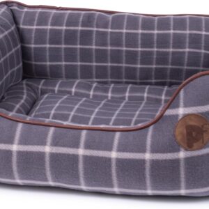 Petface Grey Window Pane Check Square Dog Bed, Large