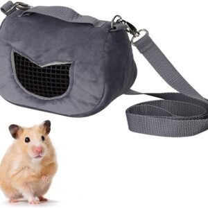 Portable Hamster Carrier Bag Comfortable Warm Carrier Handbag Small Zipper Pouch for Small Animals Hedgehogs, Sugar Gliders Guinea Pigs Squirrels Grey(M)