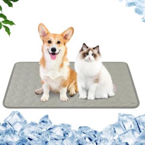 Qoosea Dog Cooling Mat Ice Silk Chill Pad, Soft Pet Self Cooling Pad, Non-Toxic Pet Cool Bed for Dog and Cat, Foldable Animals Summer Sleeping Mattress Heat Relief Mat (70 * 55CM | Light Grey)