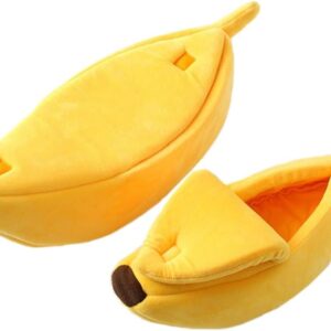 SMDARROY Creative Banana Shape Bed House Warm Pet Bed Soft Cat Dog Kennel Bed Hideout Cave