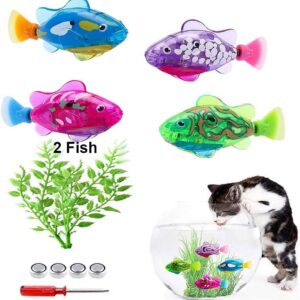 Swimming Robot Fish Toy for Cats, 2Pcs Fish Tank Toy Cat Interactive Pet Toy Electric Fish with LED Light Swimming Baby Bath Toy