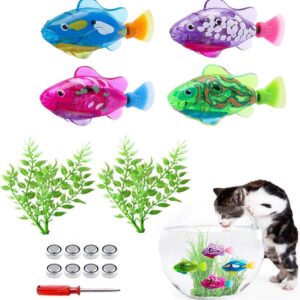 Swimming Robot Fish Toy for Cats,4PCS Fish Tank Toy Cat Interactive Pet Toy Electric Fish with LED Light Swimming Baby Bath Toy