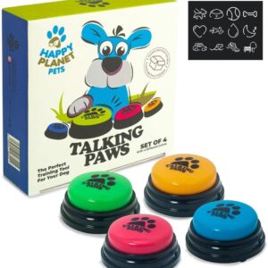 Talking Paws - Recordable Training Buttons for Dogs, Puppy & Pets. Free Stickers. Train Your Dog Easily To Press Buzzers And Voice What They Want To Do. The Perfect Present For Your Pet.