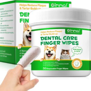 Teeth Cleaning Finger Wipes for Dogs & Cats, Dental Teeth Cleaning Wipe - Finger Pads Remove Bad Breath & Plaque, No-Rinse Dog Finger Toothbrush, Gentle Dental Care Pet Cleaning Disposable Wipes, 50PC