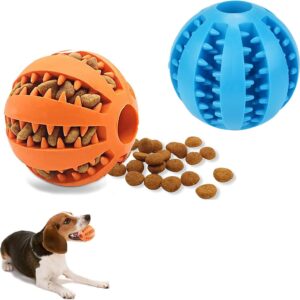 ZHIHUITL Dog Ball Toys,Dog Tooth Cleaning Ball,2Pcs Dog Treat Dispenser Ball,Dog Toys Teeth Cleaning,Puppy Chew Toys Pet Training Ball,Durable Interactive Toy Dog Ball-5cm(blue/orange)