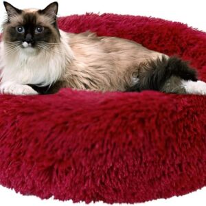 jiuzcare Pet Bed 50 cm Round Dog Bed Cat Donut Beds Soft and Fluffy Pet Cushion Washable Dogbed, Red