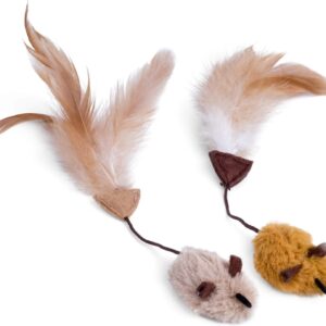 Petface Feather Tail Mice Cat Toy, Pack of 2