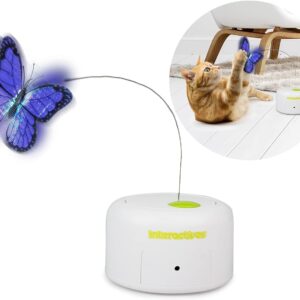 ALL FOR PAWS Interactive Motion Activated Cat Butterfly Toy, Flutter Bug Cat Toy, Indoor Interactive Play Teaser Cat Toy with 360°Rotating Butterfly & Sensor Mode, With Two Flashing Butterflies