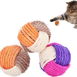 SUNTRADE 3Pcs Cat Toy Sisal Ball Pet Scratching Ball Chew Eco-Friendly Toy Pets Interactive Toy Bite and Wear Resistant(Random Color)