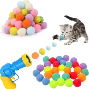 YumSur Interactive Cat Toys, Cat Ball Toy Launcher,Cat Ball Gun with 100pcs Soft Pom Pom Balls,Plush Ball Shooting Gun for Cats,Cat Fetch Toys for Indoor Pet Cat Exercise Training Chasing