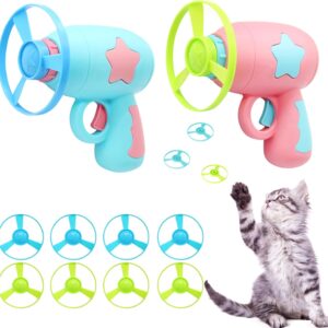 LONTOM Cat Toys for Indoor Cats, Interactive Cat Toys, 2 PCS Spinning Launchers with 8 PCS Flying Disc Toys for Kittens, BPA Free Cat Boredom Toys, Cat Toy for Indoor Cat Exercise Training Chasing