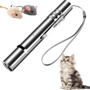 Toozey Cat Toys LED Light Pointer, Interactive Chase Cat Dog Toys, Cat Interactive Toys Wand 7 in 1 Function Cat Chaser Toys, USB Rechargeable, Bonus Two little mice toys