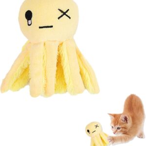 Andiker Cat Interactive Toy, Octopus-shaped Cat Plush Toys with Crinkle Paper, Cat Toys for Indoor Cats to Scratch and Chew for Kitten Gifts and Cat Lovers (Yellow)