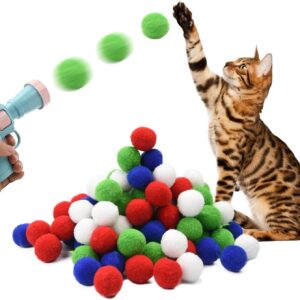 Interactive Cat Toy with 100 PCS Soft Pom Balls, Training Cat Ball Launcher, Cat Plush Ball Shooting Gun, Cat Toys Interactive for Indoor Cats Dogs Exercise Training Chasing
