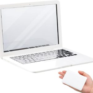 Jetec Mini Laptop Mirror for Cat Toy Laptop Cute Pocket Mirror Cat Laptop 3.7 x 2.5 Inch Folding Toy Cat Computer for Dollhouse Pet Makeup Decoration Fake Laptop (White)