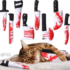 Honoson 8 Pcs Halloween Knife Cat Chew Toys Filled Catnip Toys Interactive Stuffed Kitten Chew Toys Teething Bite Resistant Soft Plush Halloween Cat Toys for Indoor Cats Boredom Relief Teeth Cleaning