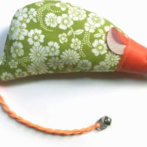 Large Mouse Catnip Cat Toy. 24cm Body. Crinkle Body And Bell On The End Of The Tail For Interactive Play. For Cat Or Kitten. Kicker. (Lime Green Floral)