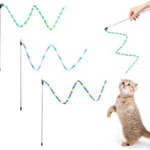 NINVVS 3 pieces of cat interactive toys, cat rainbow wand toys, teasing cat toys, colored plush ribbon sticks, suitable for indoor pet interaction and exercise the cat's body