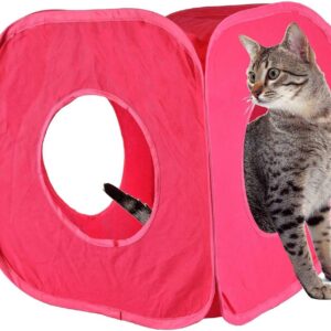 Pet Living Pop Up Cat Kitten Play Cube Fun Strong Box For Cat Rabbit Toy (Pink)